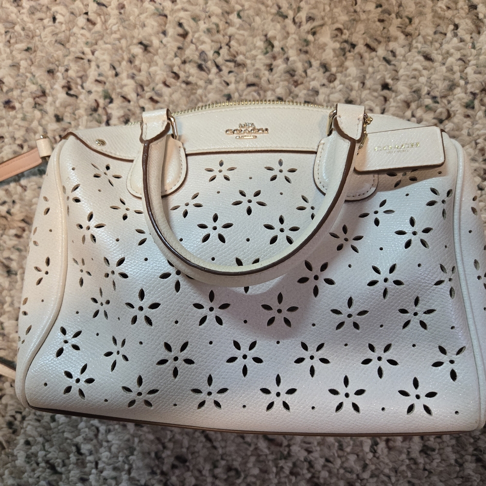 Coach White Floral Cutout Handbag